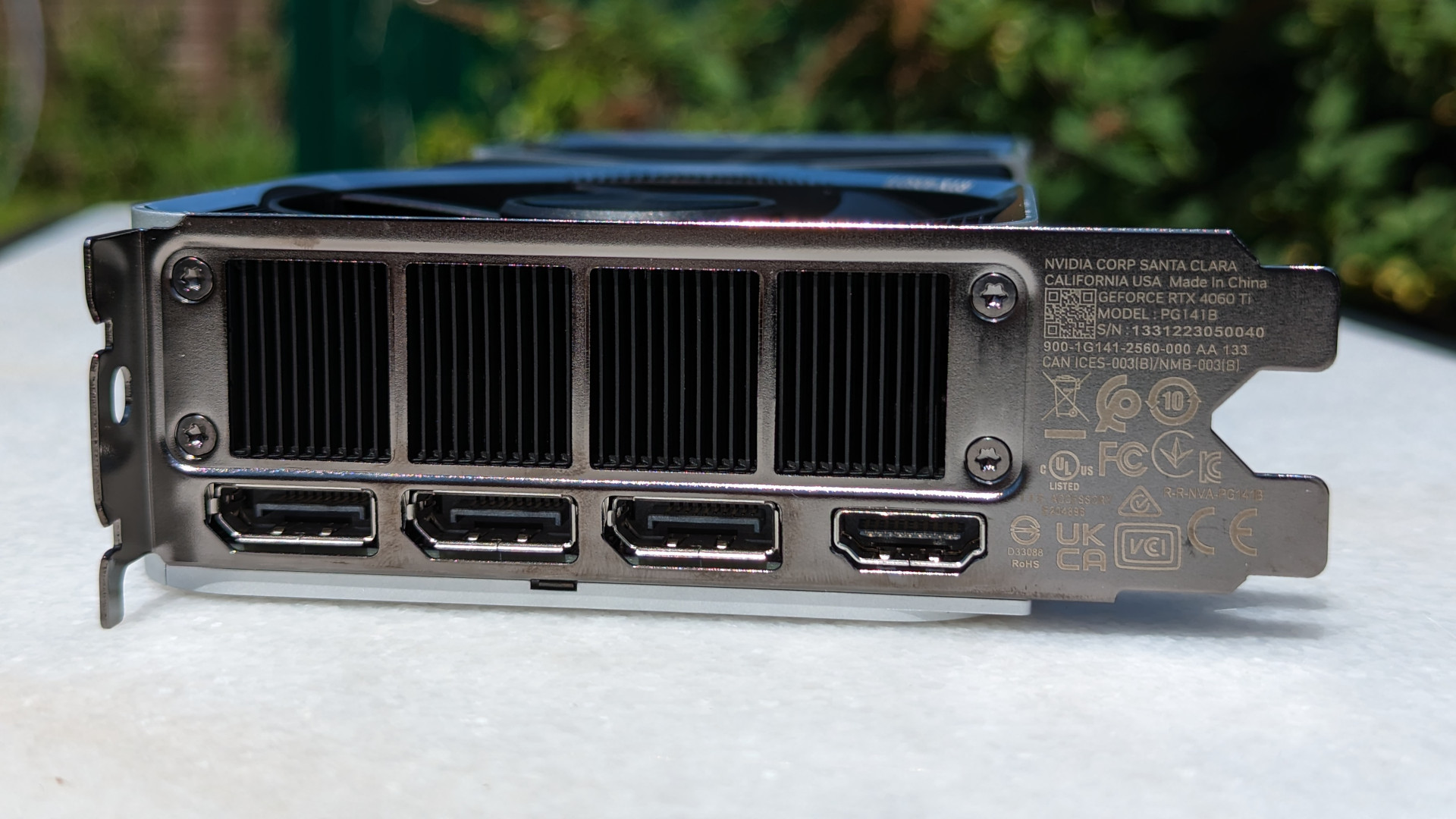 Nvidia GeForce RTX 4060 Ti 8GB review: The display inputs of the Founders Edition, including DisplayPort and HDMI ports