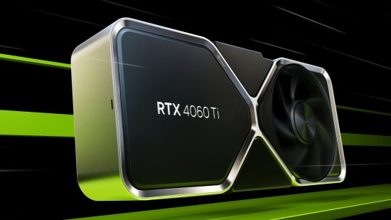 Nvidia GeForce RTX 4060 against a black background with green strobes