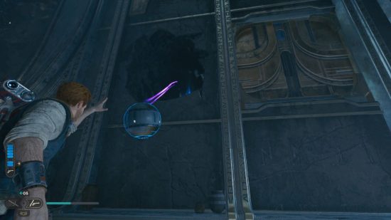Solusi puzzle Star Wars Jedi Survivor Devastated Settlement: Menempatkan bola di area dinding rahasia.