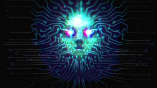 System Shock review - SHODAN's face staring intently into your soul.