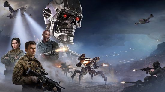 Los soldados humanos aparecen al lado de un cráneo de Terminator y tropas de la Legión