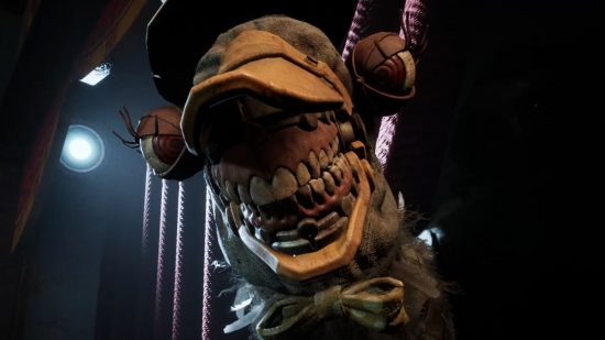 The puppet owned by Mother Gooseberry in our The Outlast Trials preview, which resembles a twisted version of a duck's head to appeal to children, with a top hat, bow, and human teeth.