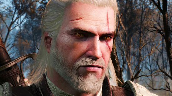 The Witcher spinoff Project Sirius reworked - Geralt of RIvia, sporting long hair and a neatly trimmed beard in the forests of The Witcher 3.