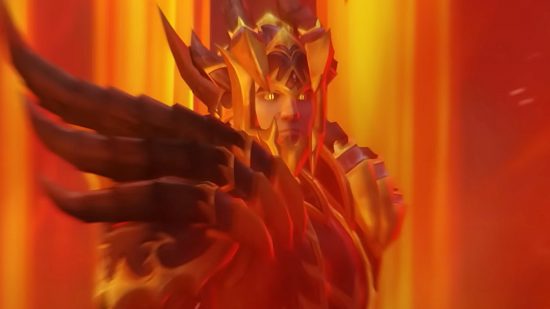 Sneaky WoW Dragonflight 10.1 hotfix makes finding raids easier: A man wearing black spiked armour stands in roaring fire