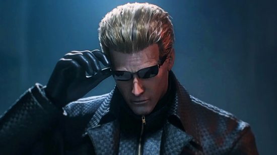 Alan Wesker or "The Mastermind" from Resident Evil and Dead by Daylight fixing his sunglasses
