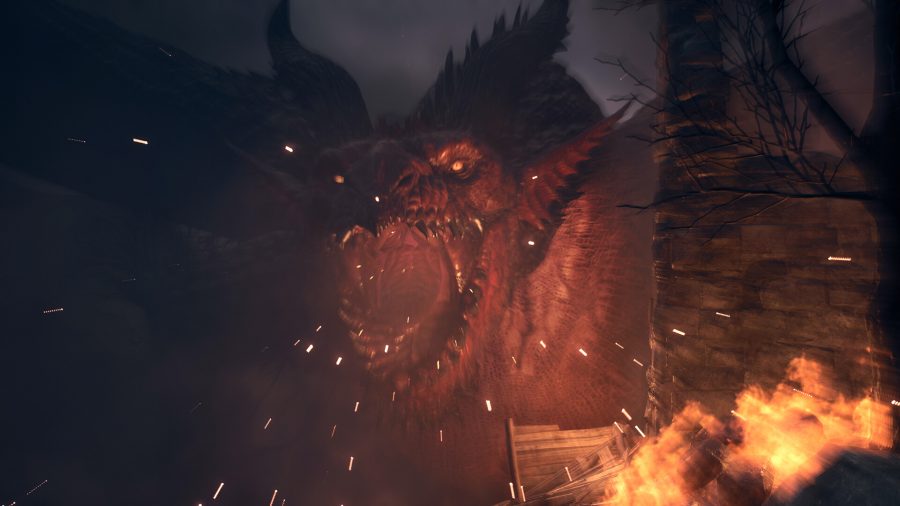 A dragon angrily breathing fire