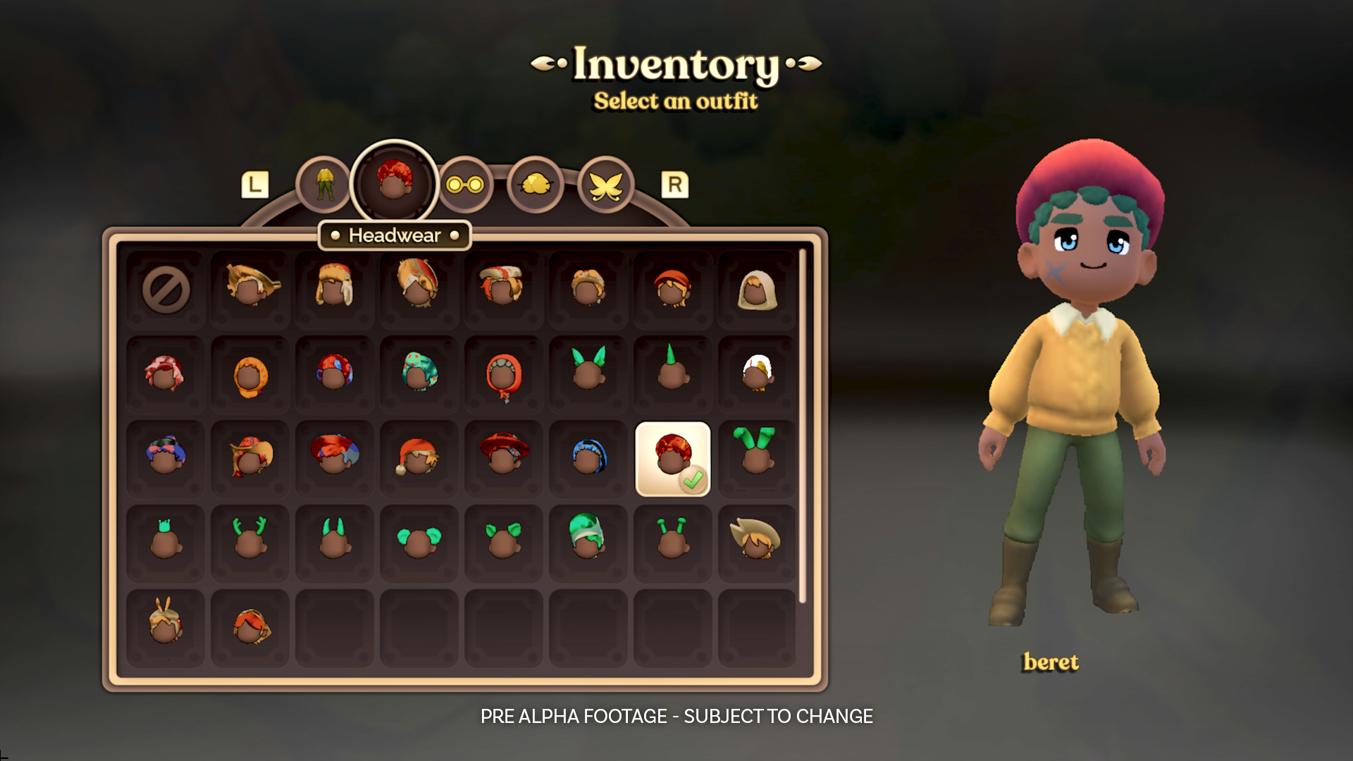 A character creation screenshot taken from Fae Farm showcasing a variety of hairstyle options