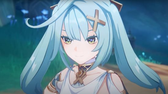 Genshin Impact 3.7 brings back beloved Fayz Trials feature: anime girl with blue hair in a forest