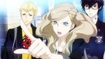 Ren, Ann, and Ryuji from Persona 5, with Ann pointing angrily toward the camera