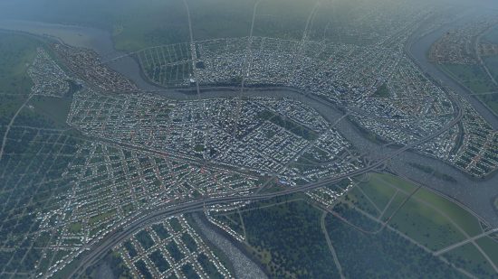 Cities Skylines mods: an overhead view of a sprawling city