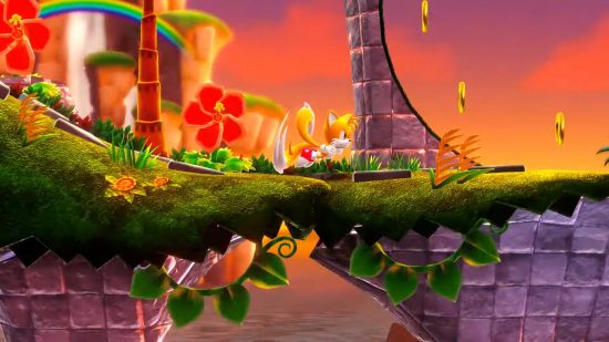 Screenshot of Tails running through a level in the new Sonic Superstars game