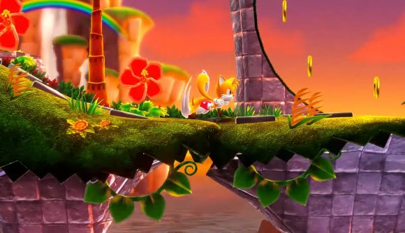 Screenshot of Tails running through a level in the new Sonic Superstars game