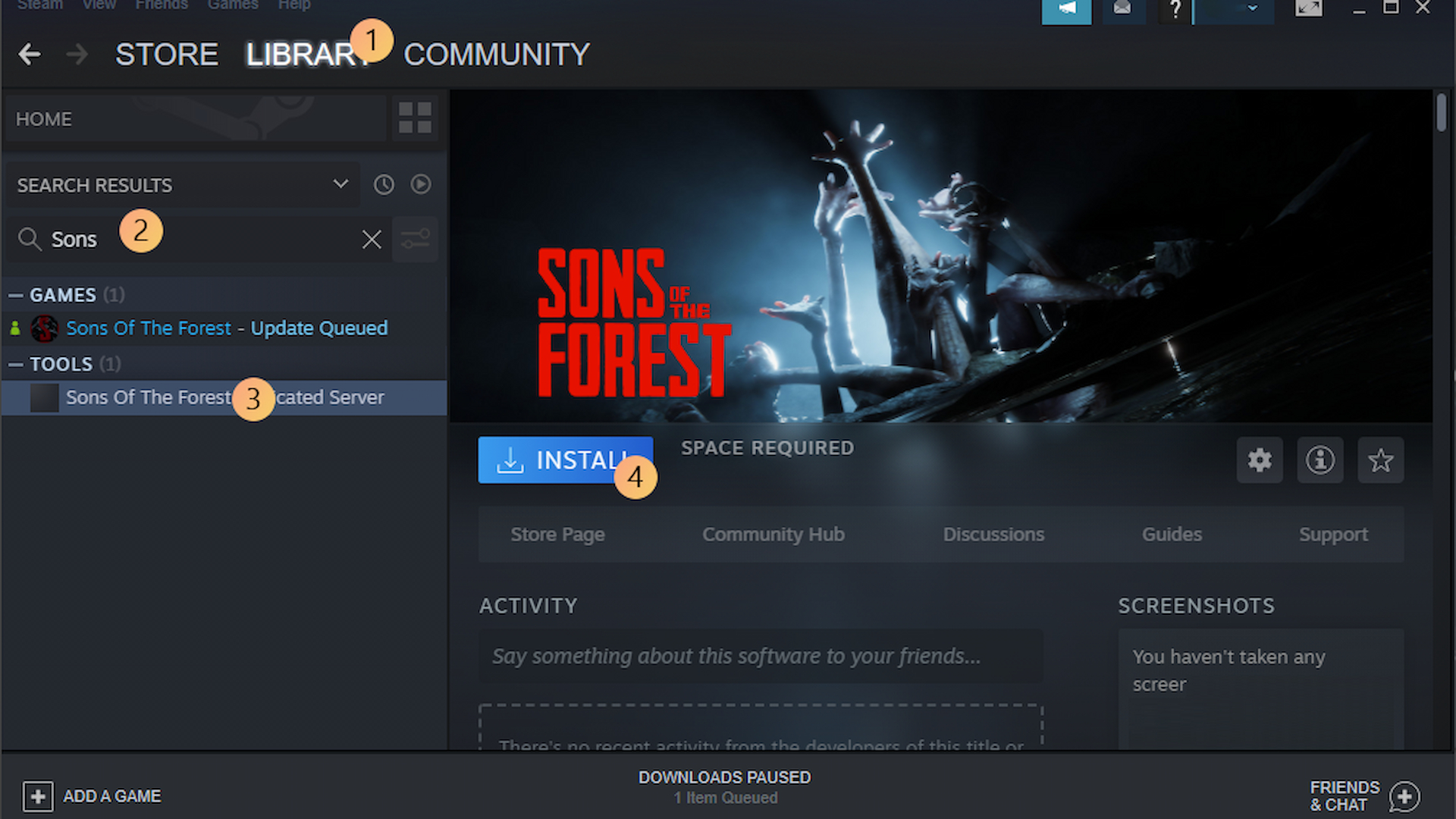 Ein Screenshot, der zeigt, wie man dedizierte Server für Sons of the Forest auf Steam verwendet