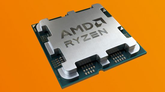 AMD Ryzen 5 5600X3D: A CPU against an orange background.
