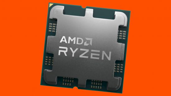 AMD Ryzen processor stands against an orange background.