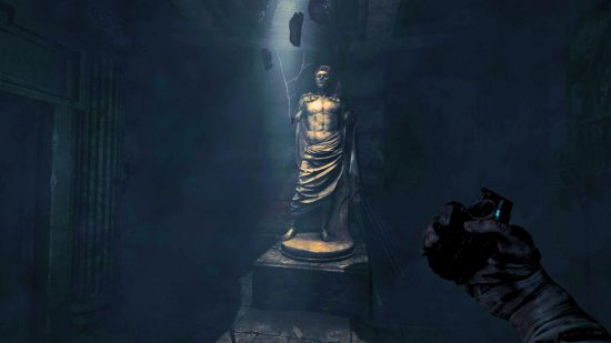 Searching for the Amnesia the Bunker detonator handle will bring you to a large statue under a dim light