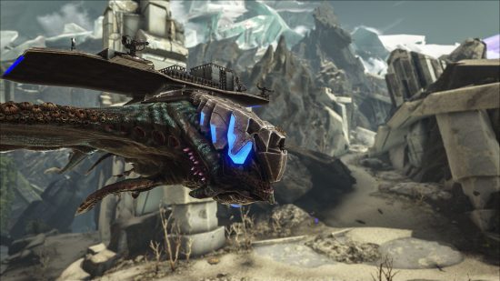 Ark -servere: En Dino lyser æterisk blå hængende af en klippe