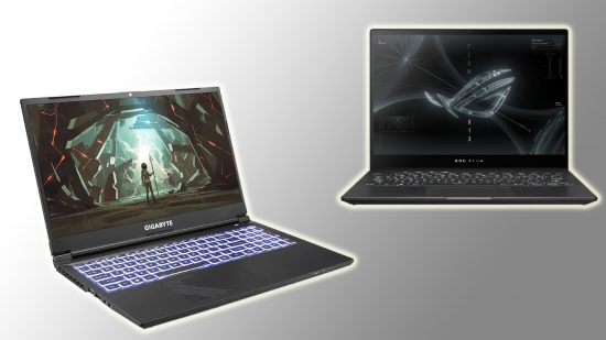 Best budget gaming laptop - image shows two laptops over a grey background.