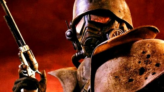 Bethesda summer sale - a man in protective armor and a gas mask in Fallout New Vegas.