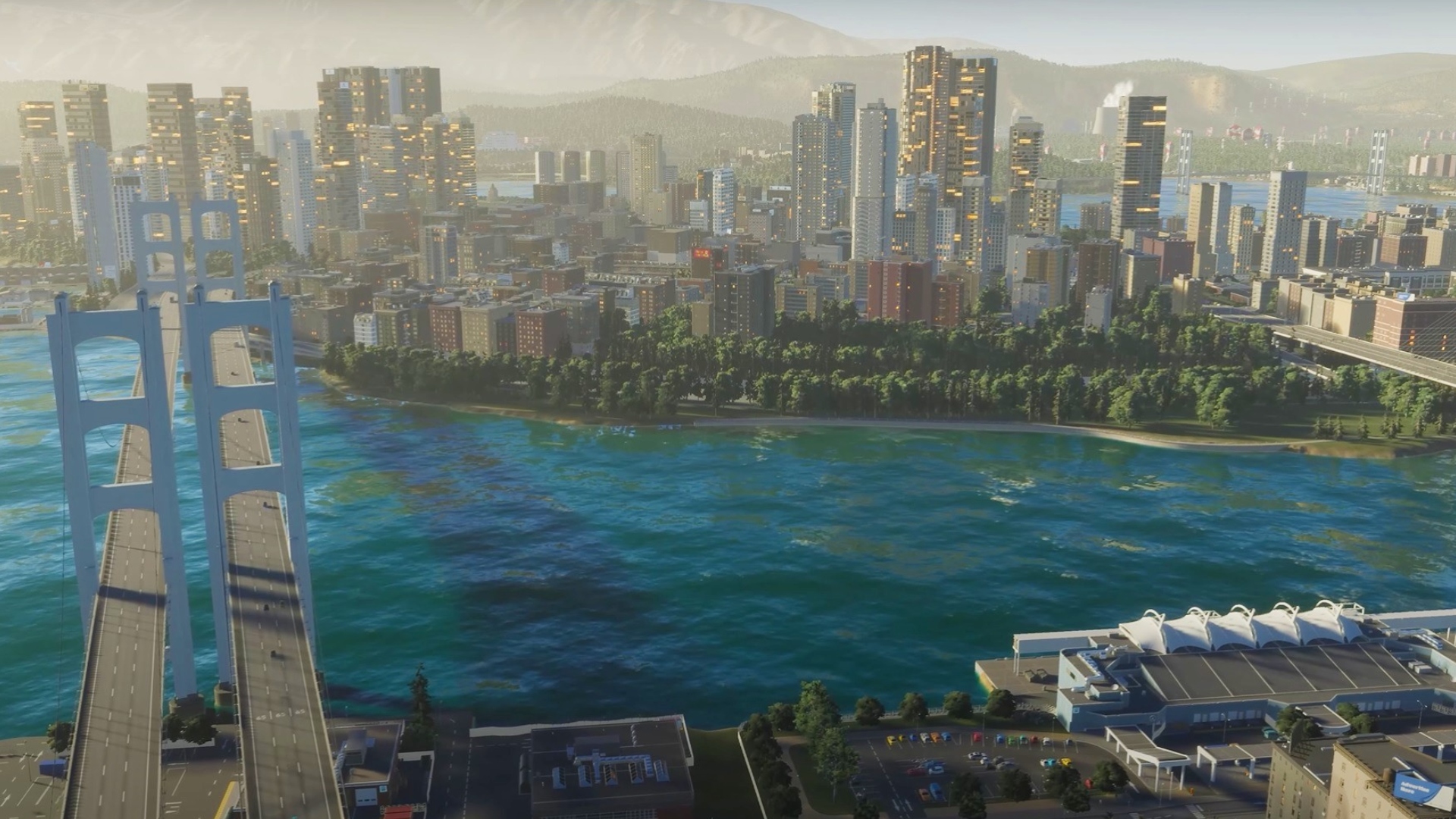 Tráfico de Cities Skylines 2: una metrópolis en expansión y un gran puente de hierro en el juego de construcción de ciudades Cities Skylines 2