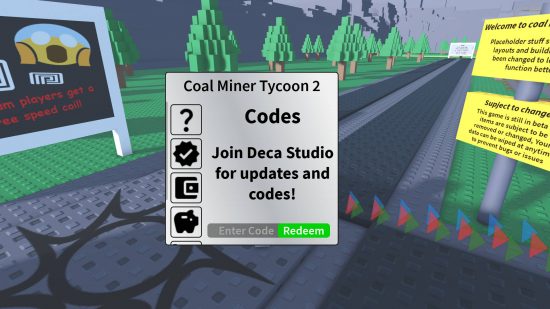 The redemption screen where you can use Coal Miner Tycoon 2 codes.