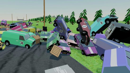 Counter-Strike with cars: A huge mass of low-poly cars crash into one another in Steam racing game Stunt Derby