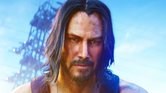 Cyberpunk 2077 CDPR: A man with long hair and a beard, Keanu Reeves rom CDPR RPG game Cyberpunk 2077