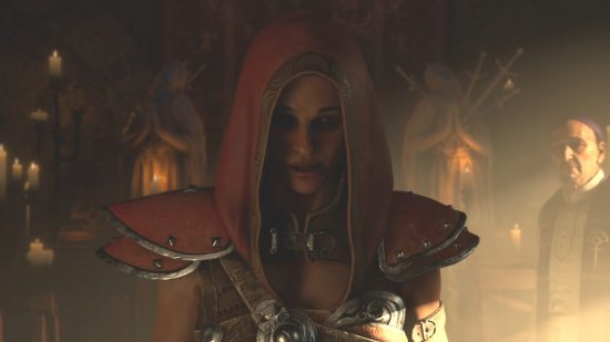 Screenshot of a hooded Rogue in Diablo 4.