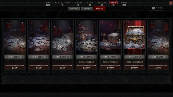 Diablo 4 cosmetics can be purchased using Platinum coins from the shop