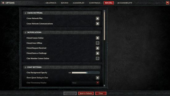 To enable the Diablo 4 cross play options, you need to go into the options menu and make sure Cross-Network Play and Communications are enabled as shown here.