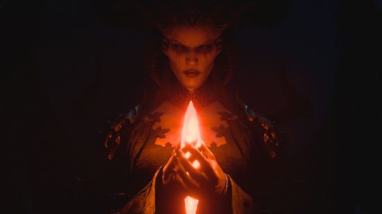 Diablo 4 dungeon resets are easy now, Lilith ponders over a glowing crystal