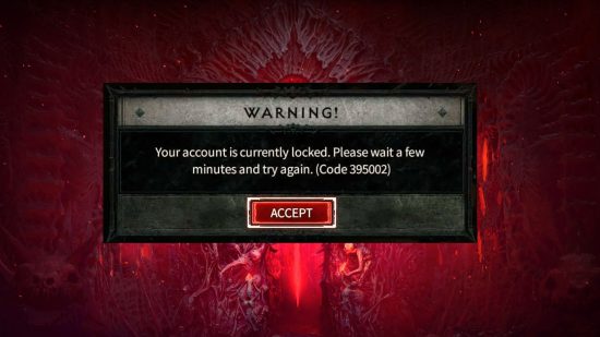 The official in-game tooltip for Diablo 4 error code 395002, explaining that your account is currently locked.