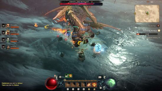 A Druid relies on the Diablo 4 Fortify status effect's damage reduction to survive the onslaught of Ashava the Pestilent, one of Sanctuary's fearsome world bosses.