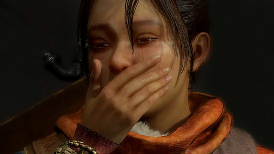 Diablo 4 - Neyrelle, a young woman, raises her hand to cover her mouth in shock.