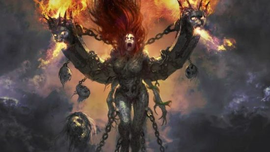 Another of Diablo 4’s six mythical uniques has been found: A demonic, thin woman tied to a huge circular chain screams as demonic shadows float around her