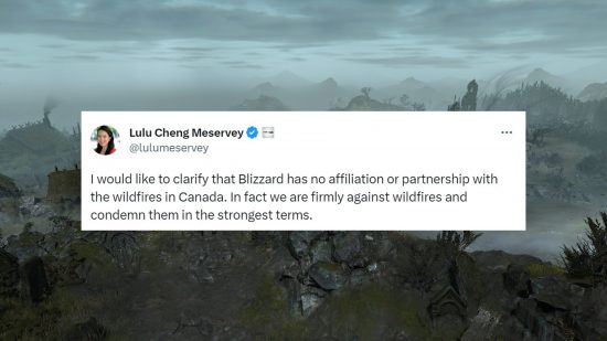 A statement from Blizzard's COO discussing the Diablo 4's marketing campaign and the Canadian wildfires