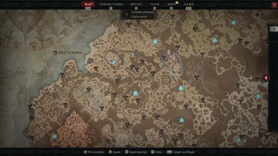 All Diablo 4 dungeon locations in Dry Steppes numbered 