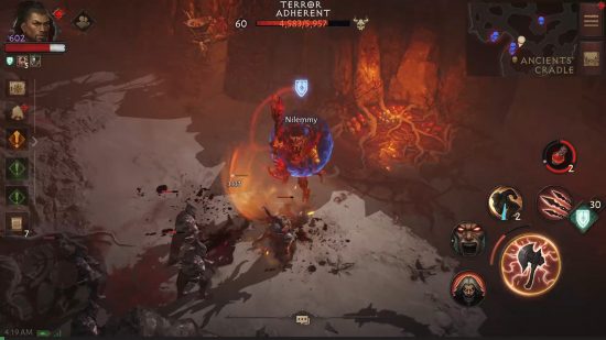 Diablo Immortal Destruction's Wake patch notes - screenshot showing the new Stances in action mid-combat.