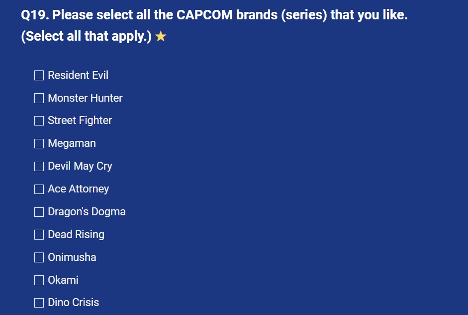 Remake de Dino Crisis: una imagen de una encuesta de Capcom preguntando a los jugadores sobre el juego de terror Dino Crisis