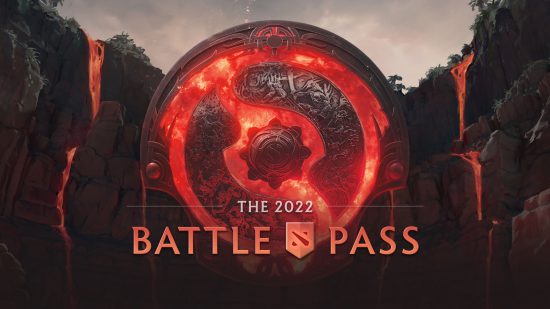 A huge golden shield trophy with glowing red magma in between the lines with 'the 2022 Battle Pass' written beneath it