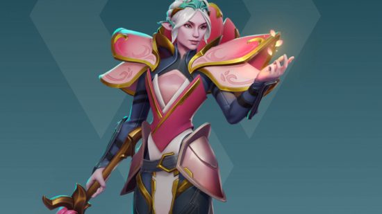 Lotus is one of the Evercorer Heroes characters of the supporter type. She is wearing armor that looks like a pink flower.