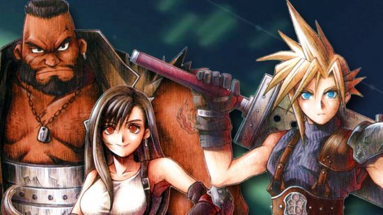 Final Fantasy 7 swearing mod: A group of fighters, Cloud, Barret, and Tifa, from Square RPG game Final Fantasy 7