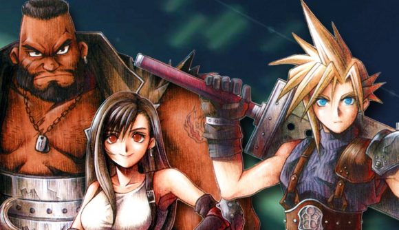 Final Fantasy 7 swearing mod: A group of fighters, Cloud, Barret, and Tifa, from Square RPG game Final Fantasy 7