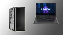 Gaming PC vs Gaming Laptop - image shows the two beside one another, ready to do battle.