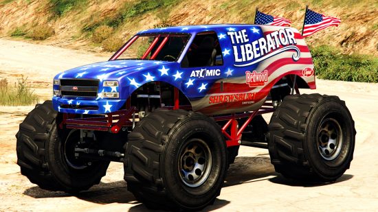 GTA Online weekly update - The Liberator, a monster truck with Stars & Stripes livery.