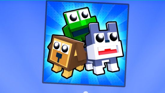 Pet Capsule Simulator codes: three animals made of blocks gather in the centre of a blue background