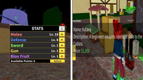 Blox Fruits beginners guide: A screen shows the distribution of earned stat points