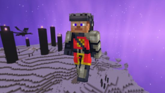 Nejlepší kůži Minecraft: Smart Minecraft Knight Skin, nesoucí oblek z brnění, otevřenou helmu a červený Surcoat