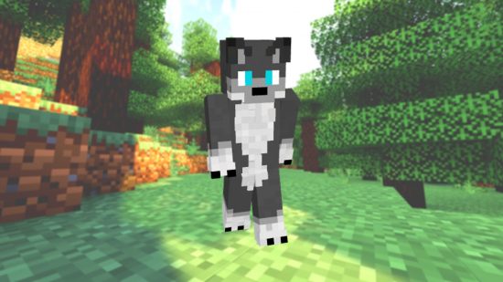 Best Minecraft animal skins: Rather than looking like the in-game Minecraft wolves, this cute skin looks more like something out of a cartoon, with big claws, and big blue eyes.