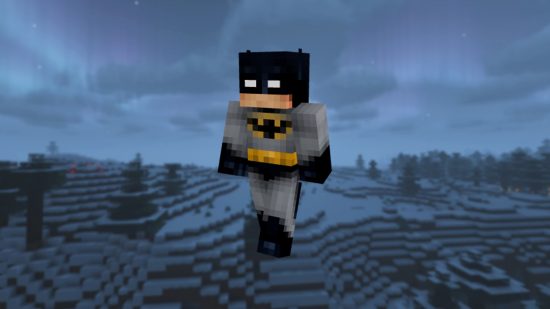 Best Minecraft skins: A cool grey and black batman minecraft skin with a mask and white eyes.